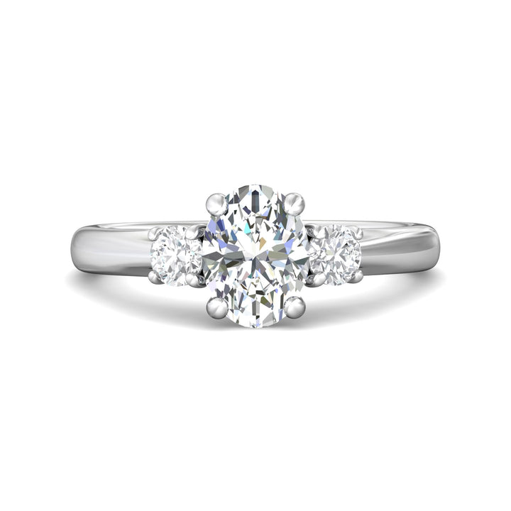 18K Gold White Three Stone Engagement Ring from the Three Stone collection - DERT01XS_18KW_Ov_8X6_Prm_H-I_SI1