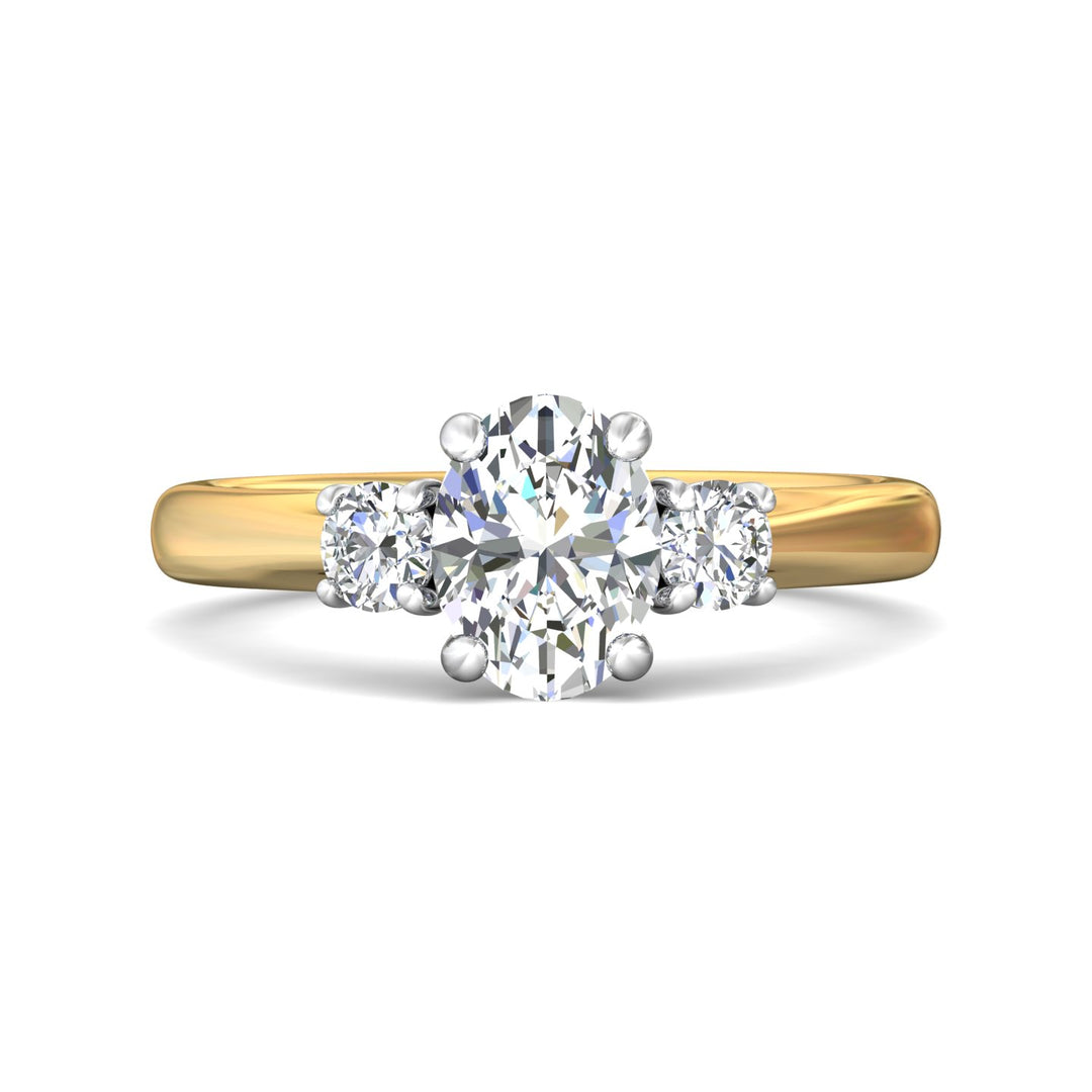 18K Gold White/Yellow Three Stone Engagement Ring from the Three Stone collection - DERT01XS_18KWY_Ov_8X6_Prm_H-I_SI1