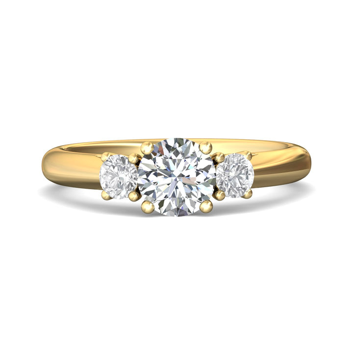 18K Gold Yellow Three Stone Engagement Ring from the Three Stone collection - DERT01XS_18KY_Rd_6.0_Prm_H-I_SI1