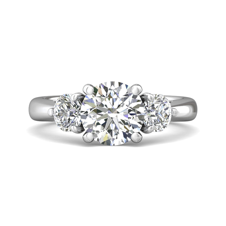 14K Gold White Three Stone Engagement Ring from the Three Stone collection - DERT02L_14KW_Rd_8.0_Prm_H-I_SI1
