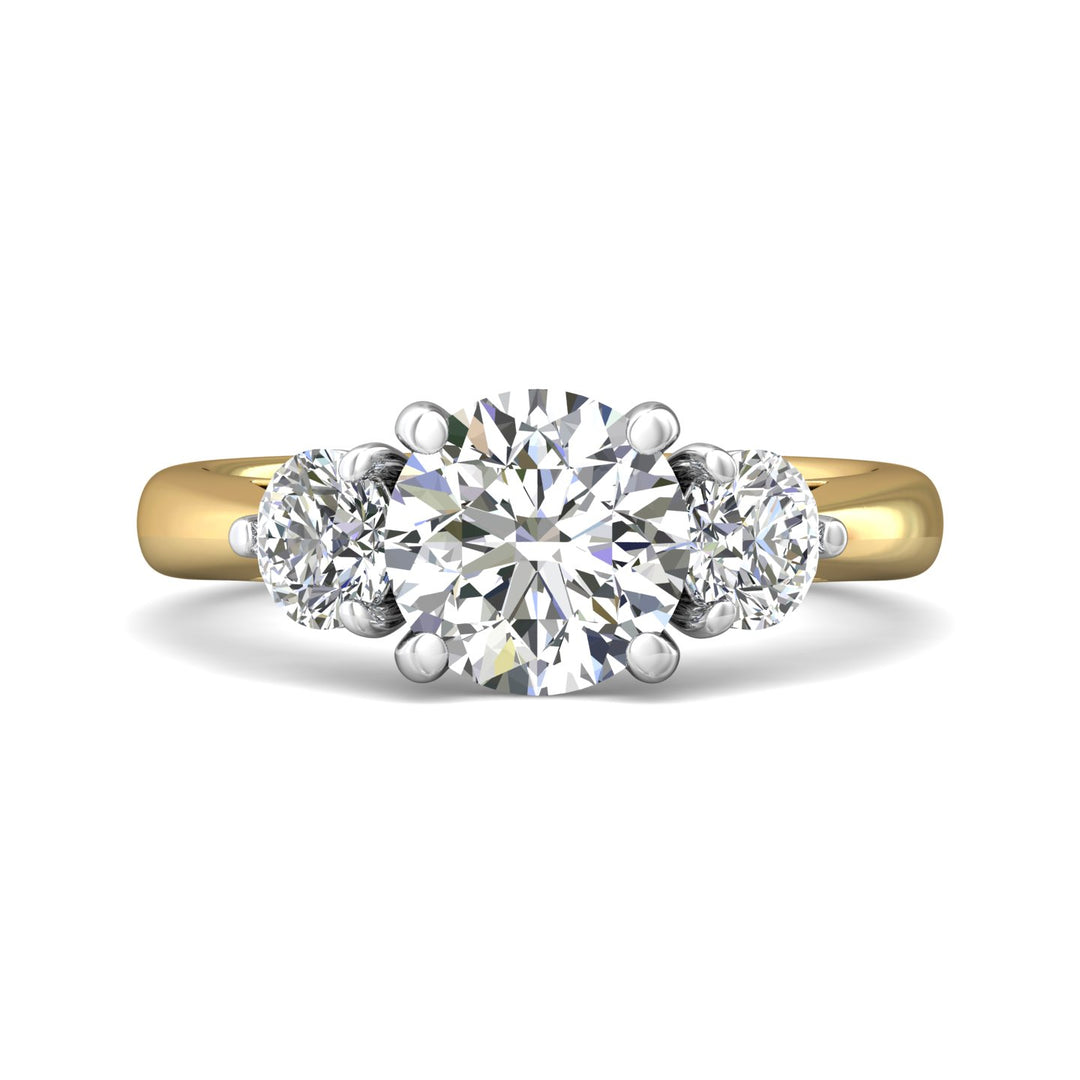 14K Gold Yellow/White Three Stone Engagement Ring from the Three Stone collection - DERT02L_14KYW_Rd_8.0_Prm_H-I_SI1
