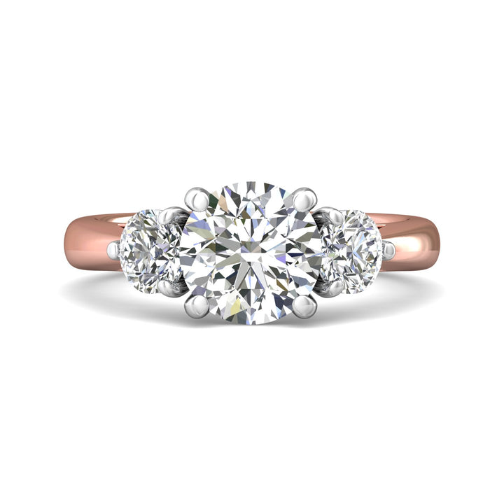 18K Gold White/Pink Three Stone Engagement Ring from the Three Stone collection - DERT02L_18KWP_Rd_8.0_Prm_H-I_SI1