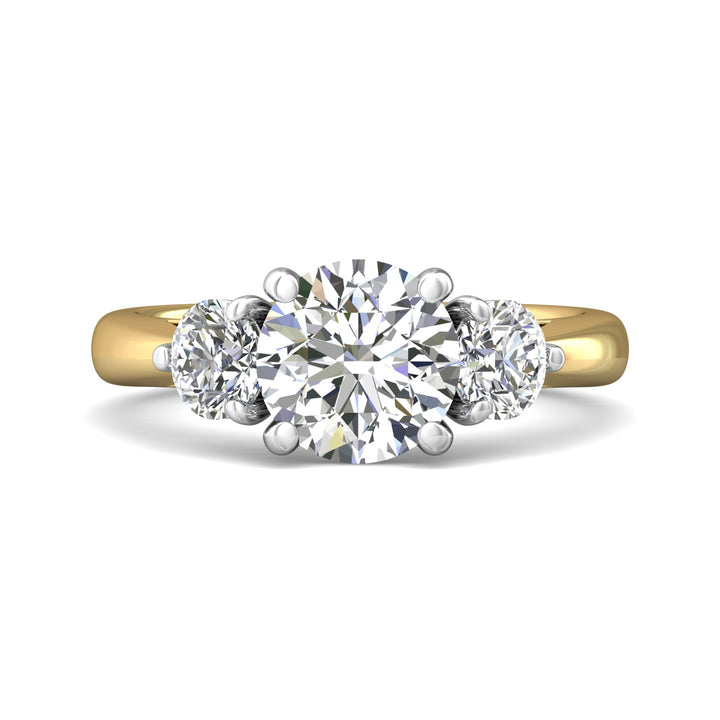 18K Gold White/Yellow Three Stone Engagement Ring from the Three Stone collection - DERT02L_18KWY_Rd_8.0_Prm_H-I_SI1