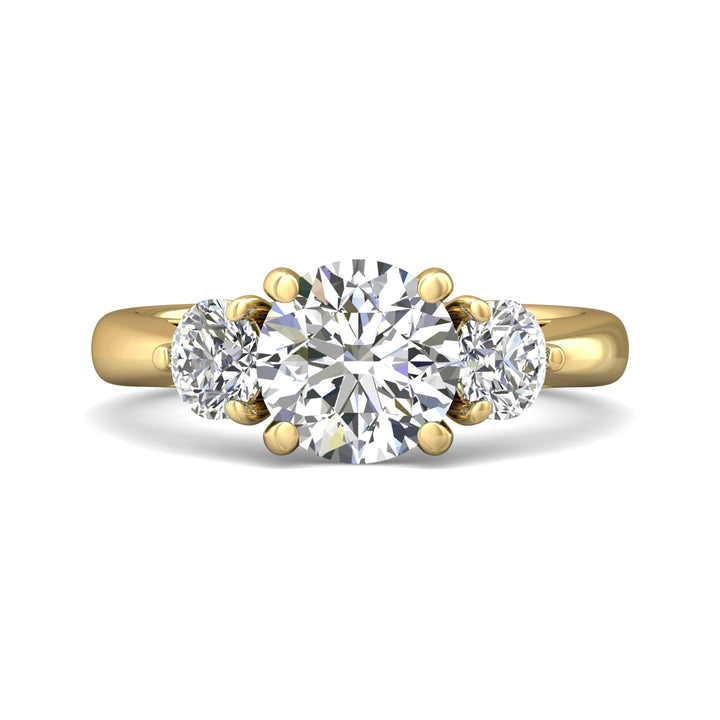 18K Gold Yellow Three Stone Engagement Ring from the Three Stone collection - DERT02L_18KY_Rd_8.0_Prm_H-I_SI1