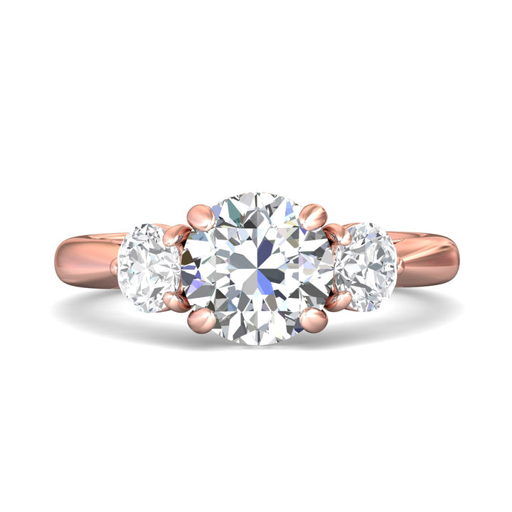 14K Gold Pink Three Stone Engagement Ring from the Three Stone collection - DERT02LR_14KP_Rd_8.0_Prm_H-I_SI1