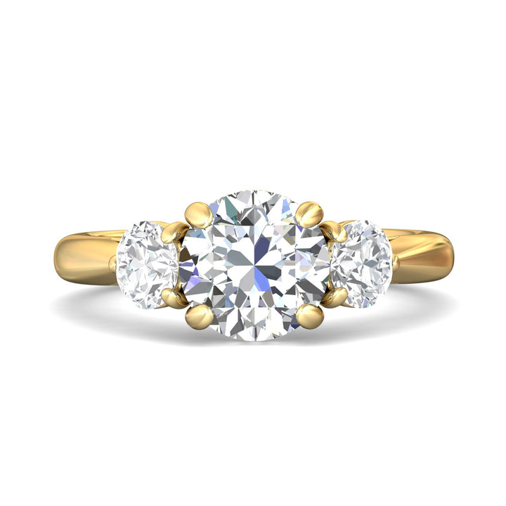 14K Gold Yellow Three Stone Engagement Ring from the Three Stone collection - DERT02LR_14KY_Rd_8.0_Prm_H-I_SI1