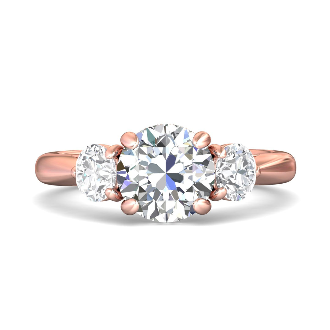 18K Gold Pink Three Stone Engagement Ring from the Three Stone collection - DERT02LR_18KP_Rd_8.0_Prm_H-I_SI1