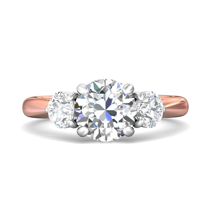 18K Gold White/Pink Three Stone Engagement Ring from the Three Stone collection - DERT02LR_18KWP_Rd_8.0_Prm_H-I_SI1