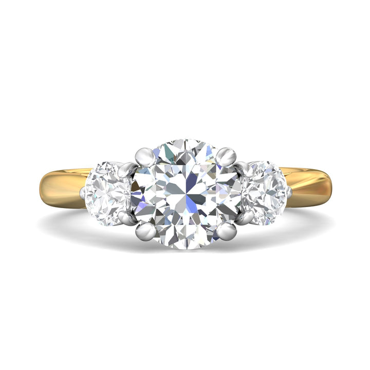 18K Gold White/Yellow Three Stone Engagement Ring from the Three Stone collection - DERT02LR_18KWY_Rd_8.0_Prm_H-I_SI1