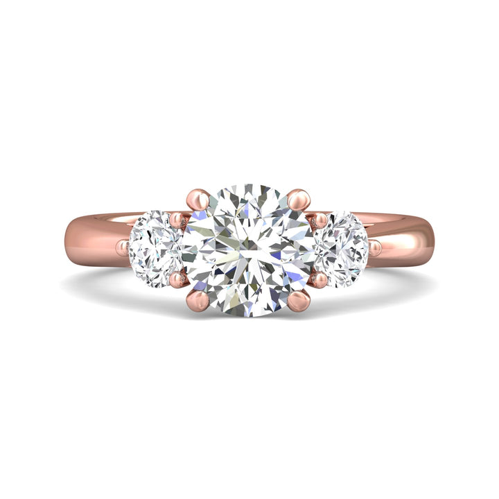 14K Gold Pink Three Stone Engagement Ring from the Three Stone collection - DERT02M_14KP_Rd_7.5_Prm_H-I_SI1
