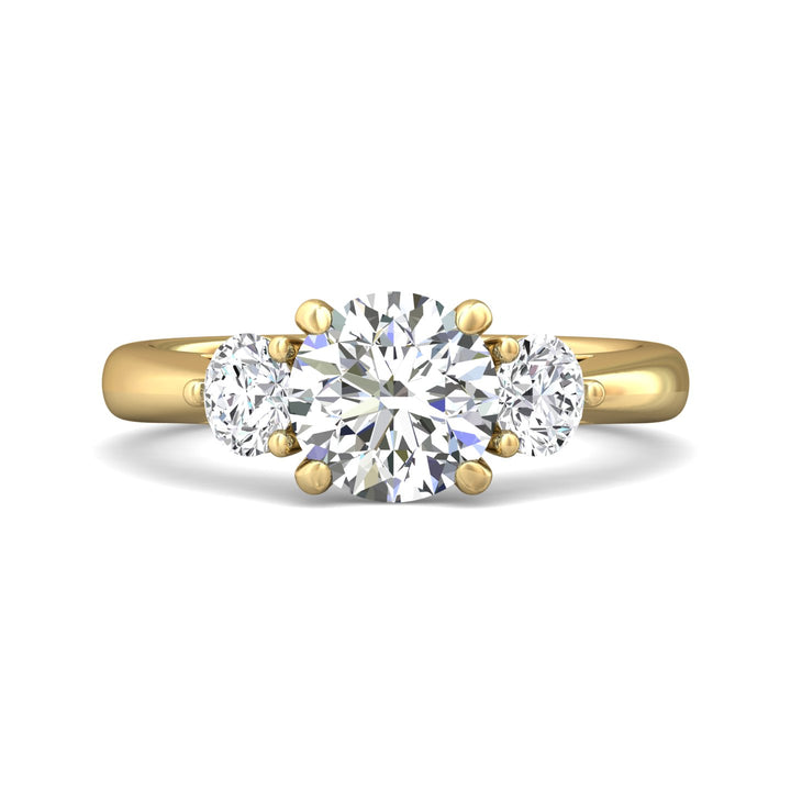 14K Gold Yellow Three Stone Engagement Ring from the Three Stone collection - DERT02M_14KY_Rd_7.5_Prm_H-I_SI1