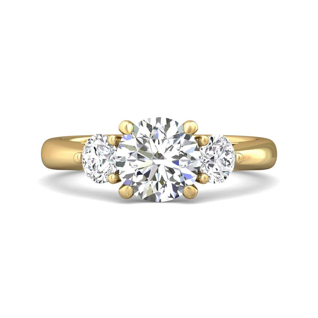 14K Gold Yellow Three Stone Engagement Ring from the Three Stone collection - DERT02M_14KY_Rd_7.5_Prm_H-I_SI1