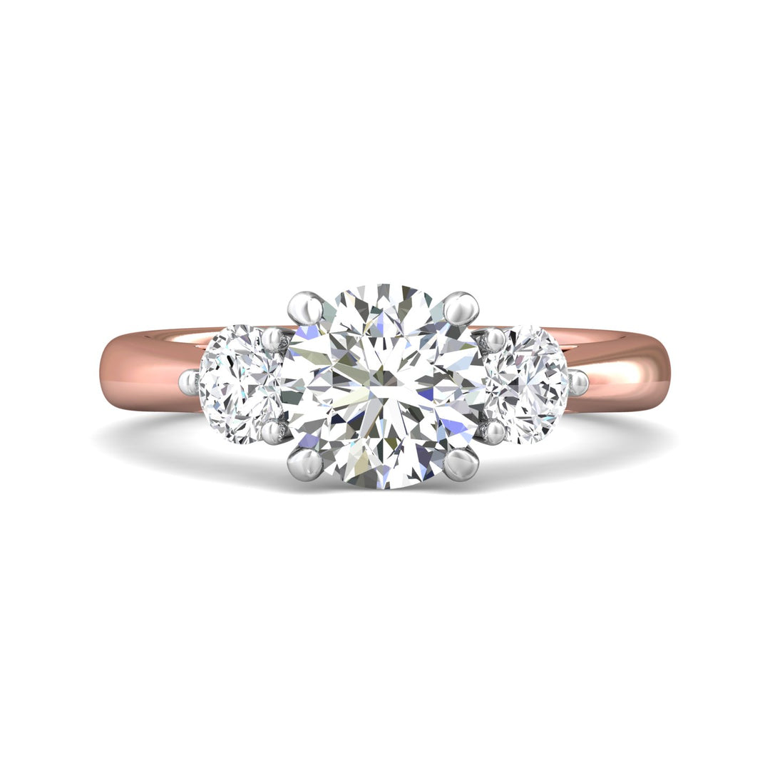 18K Gold White/Pink Three Stone Engagement Ring from the Three Stone collection - DERT02M_18KWP_Rd_7.5_Prm_H-I_SI1