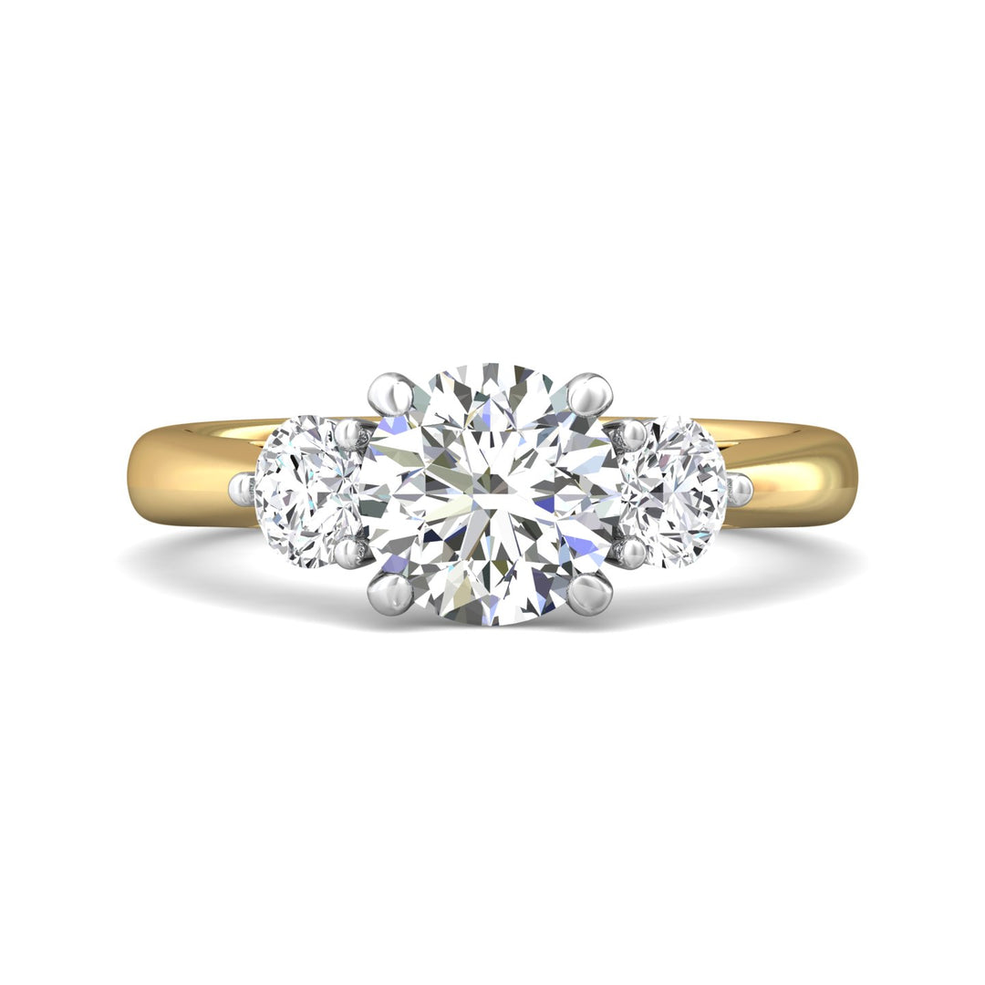 18K Gold White/Yellow Three Stone Engagement Ring from the Three Stone collection - DERT02M_18KWY_Rd_7.5_Prm_H-I_SI1