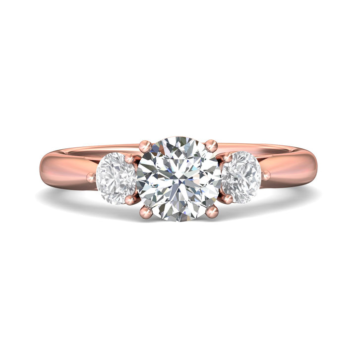 14K Gold Pink Three Stone Engagement Ring from the Three Stone collection - DERT02S_14KP_Rd_6.5_Prm_H-I_SI1