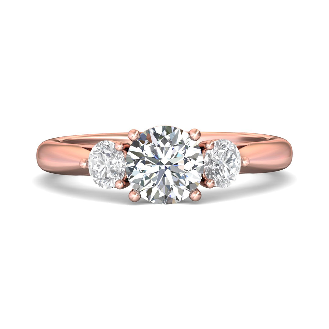 18K Gold Pink Three Stone Engagement Ring from the Three Stone collection - DERT02S_18KP_Rd_6.5_Prm_H-I_SI1