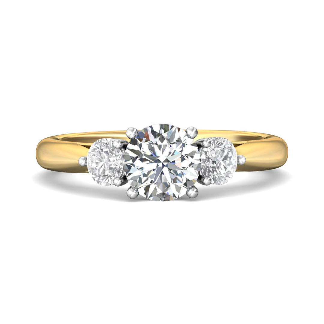 18K Gold White/Yellow Three Stone Engagement Ring from the Three Stone collection - DERT02S_18KWY_Rd_6.5_Prm_H-I_SI1