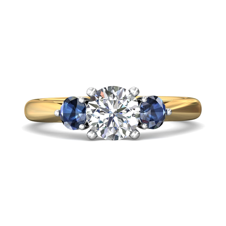 14K Gold Yellow/White Three Stone Engagement Ring from the Three Stone collection - DERT02SRA_14KYW_Rd_6.5_Prm_H-I_SI1