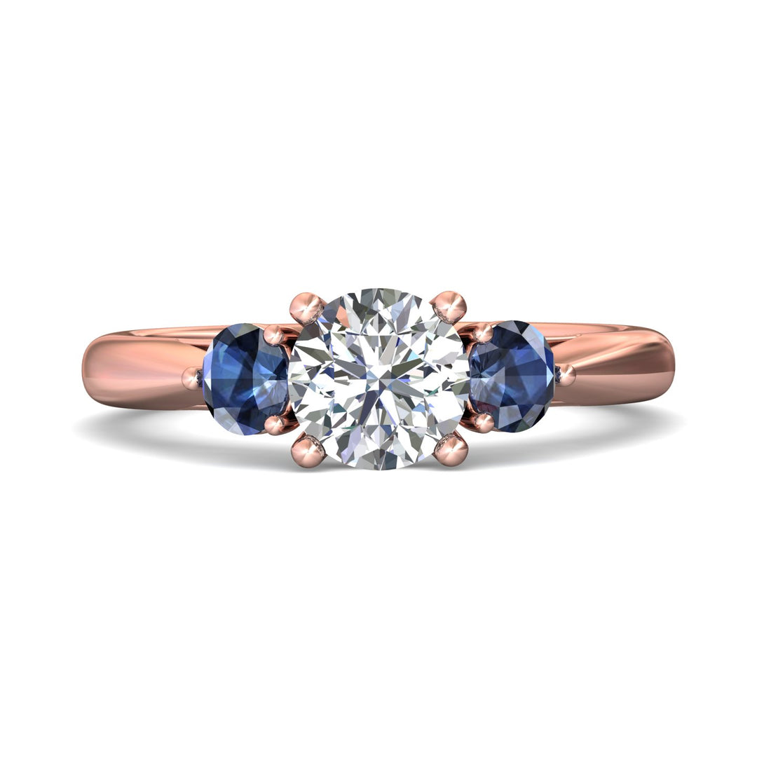 18K Gold Pink Three Stone Engagement Ring from the Three Stone collection - DERT02SRA_18KP_Rd_6.5_Prm_H-I_SI1