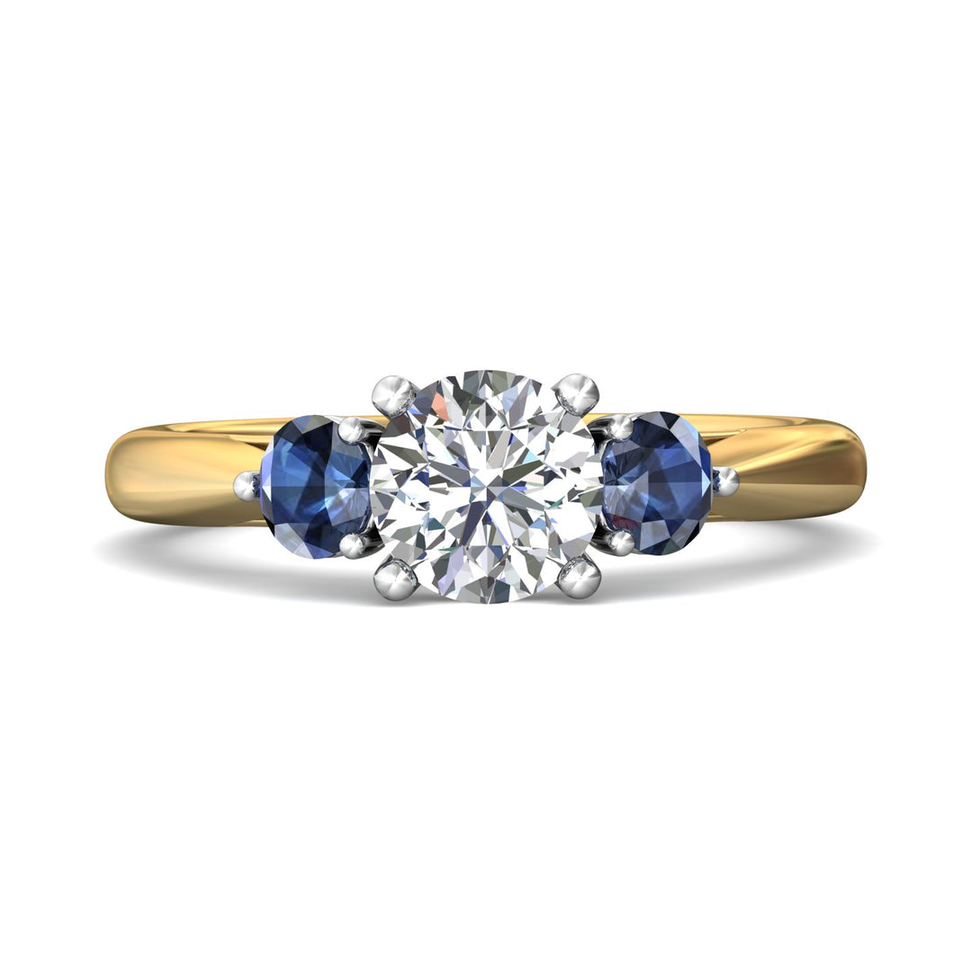 18K Gold White/Yellow Three Stone Engagement Ring from the Three Stone collection - DERT02SRA_18KWY_Rd_6.5_Prm_H-I_SI1