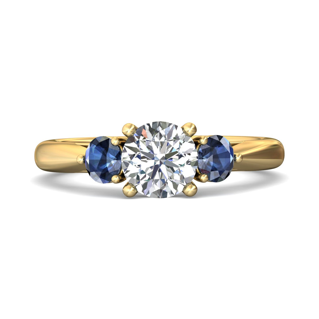 18K Gold Yellow Three Stone Engagement Ring from the Three Stone collection - DERT02SRA_18KY_Rd_6.5_Prm_H-I_SI1