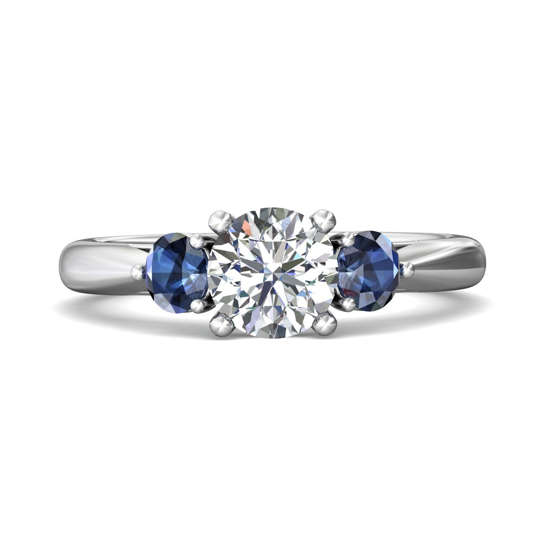 Platinum White Three Stone Engagement Ring from the Three Stone collection - DERT02SRA_PlatW_Rd_6.5_Prm_H-I_SI1
