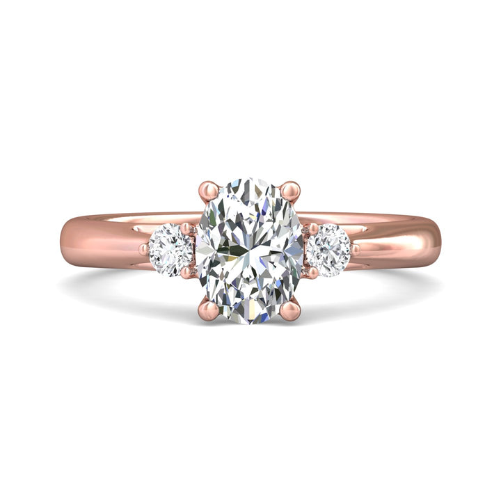 14K Gold Pink Three Stone Engagement Ring from the Three Stone collection - DERT02XS_14KP_Ov_8X6_Prm_H-I_SI1