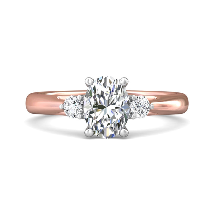 14K Gold Pink/White Three Stone Engagement Ring from the Three Stone collection - DERT02XS_14KPW_Ov_8X6_Prm_H-I_SI1