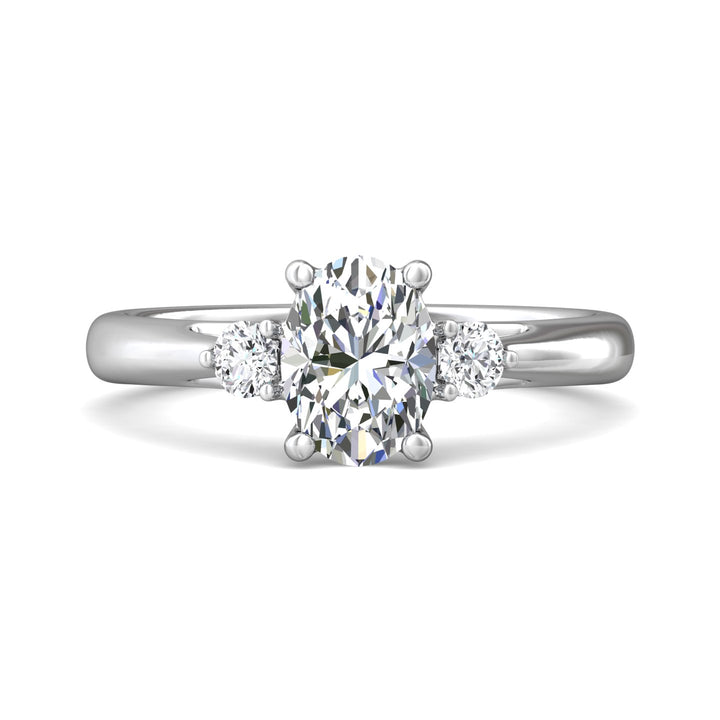 14K Gold White Three Stone Engagement Ring from the Three Stone collection - DERT02XS_14KW_Ov_8X6_Prm_H-I_SI1