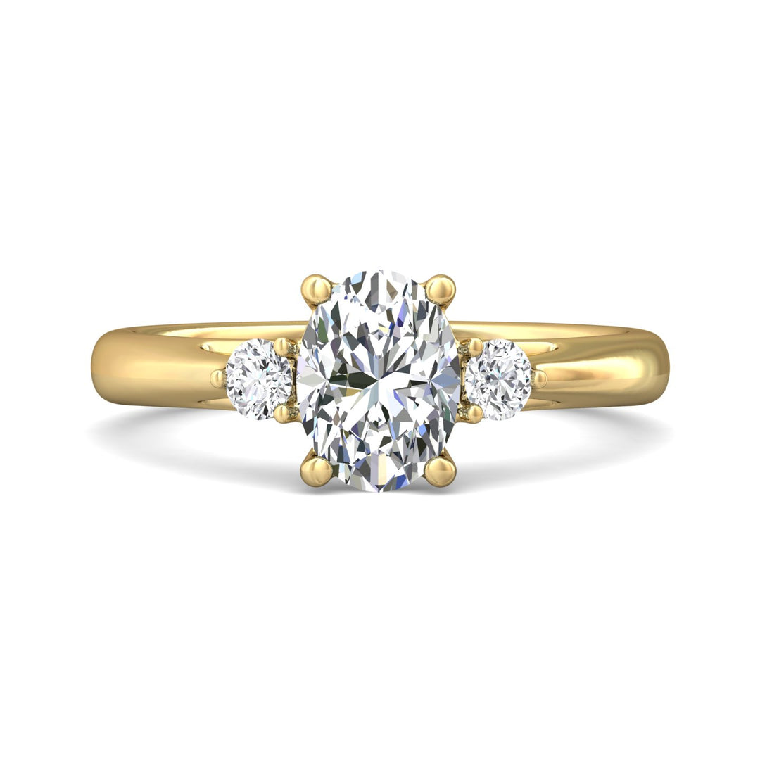 14K Gold Yellow Three Stone Engagement Ring from the Three Stone collection - DERT02XS_14KY_Ov_8X6_Prm_H-I_SI1