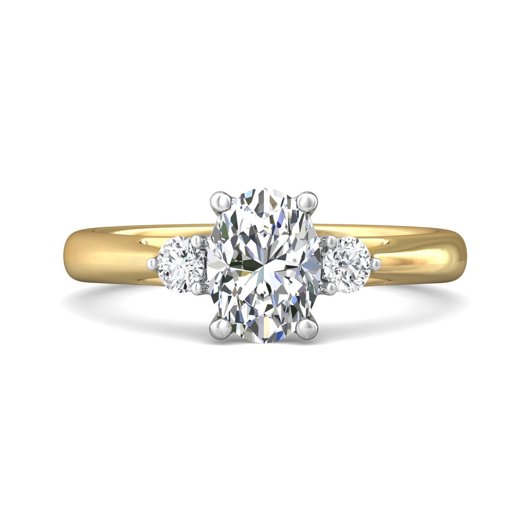 14K Gold Yellow/White Three Stone Engagement Ring from the Three Stone collection - DERT02XS_14KYW_Ov_8X6_Prm_H-I_SI1