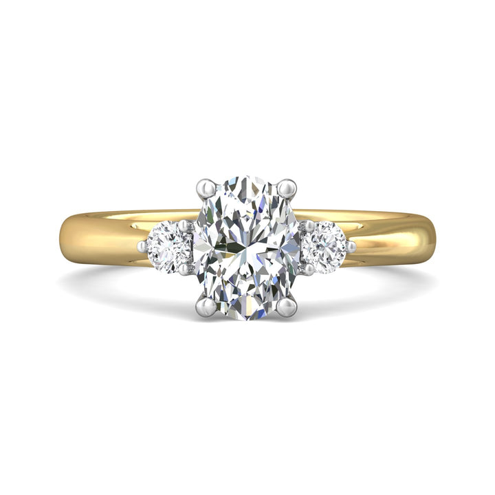 14K Gold Yellow/White Three Stone Engagement Ring from the Three Stone collection - DERT02XS_14KYW_Ov_8X6_Prm_H-I_SI1