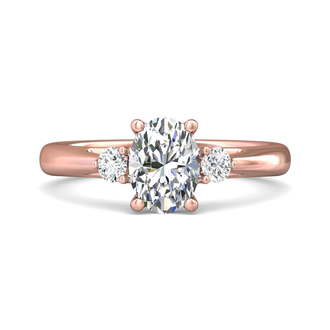 18K Gold Pink Three Stone Engagement Ring from the Three Stone collection - DERT02XS_18KP_Ov_8X6_Prm_H-I_SI1