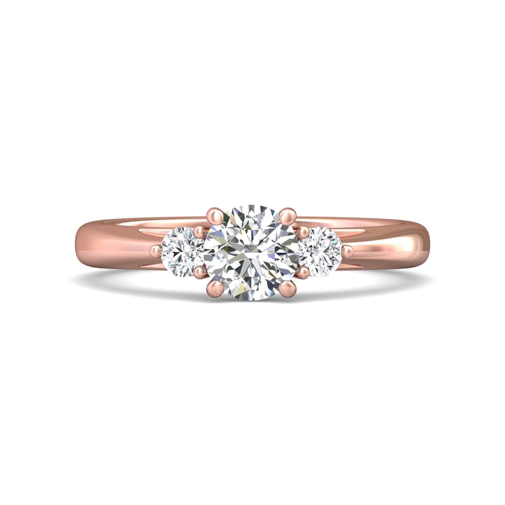 18K Gold Pink Three Stone Engagement Ring from the Three Stone collection - DERT02XS_18KP_Rd_5.5_Prm_H-I_SI1