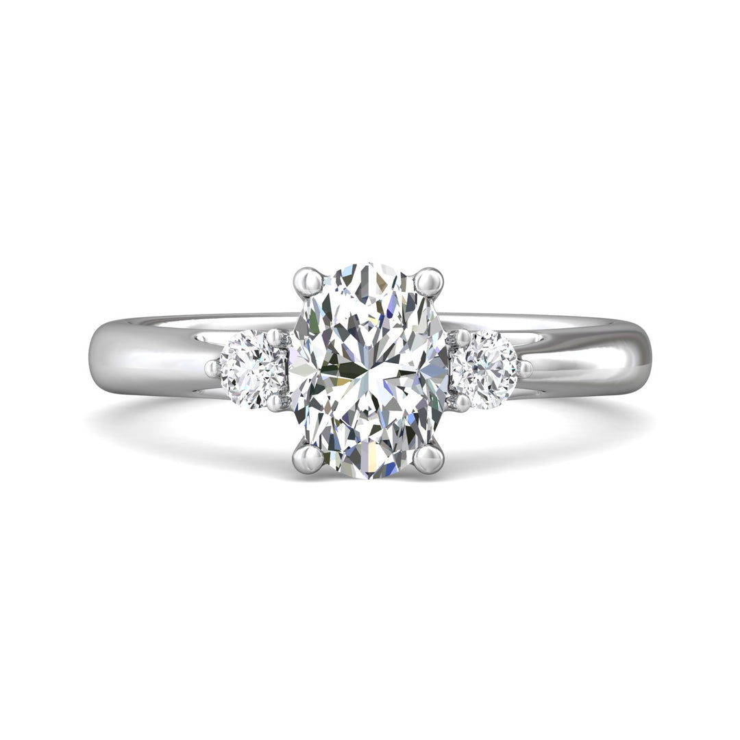 18K Gold White Three Stone Engagement Ring from the Three Stone collection - DERT02XS_18KW_Ov_8X6_Prm_H-I_SI1