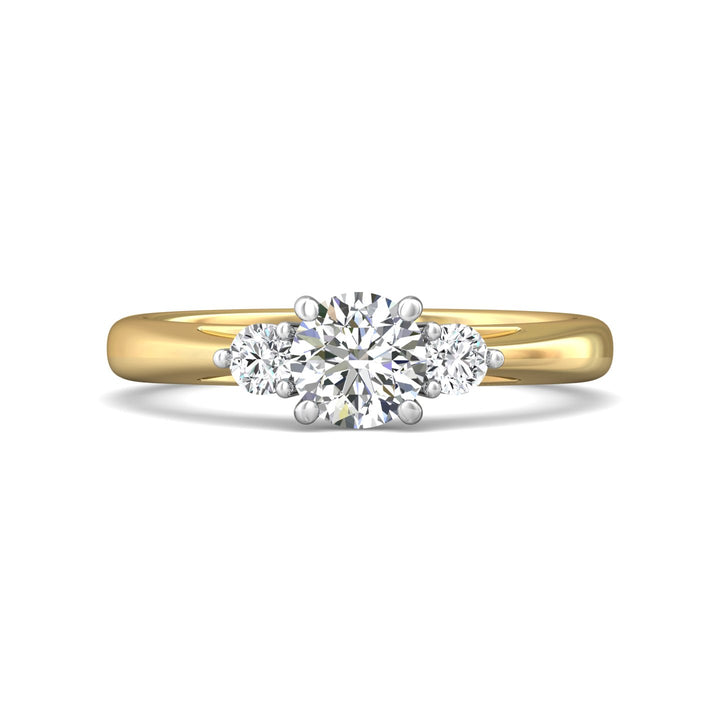 18K Gold White/Yellow Three Stone Engagement Ring from the Three Stone collection - DERT02XS_18KWY_Rd_5.5_Prm_H-I_SI1