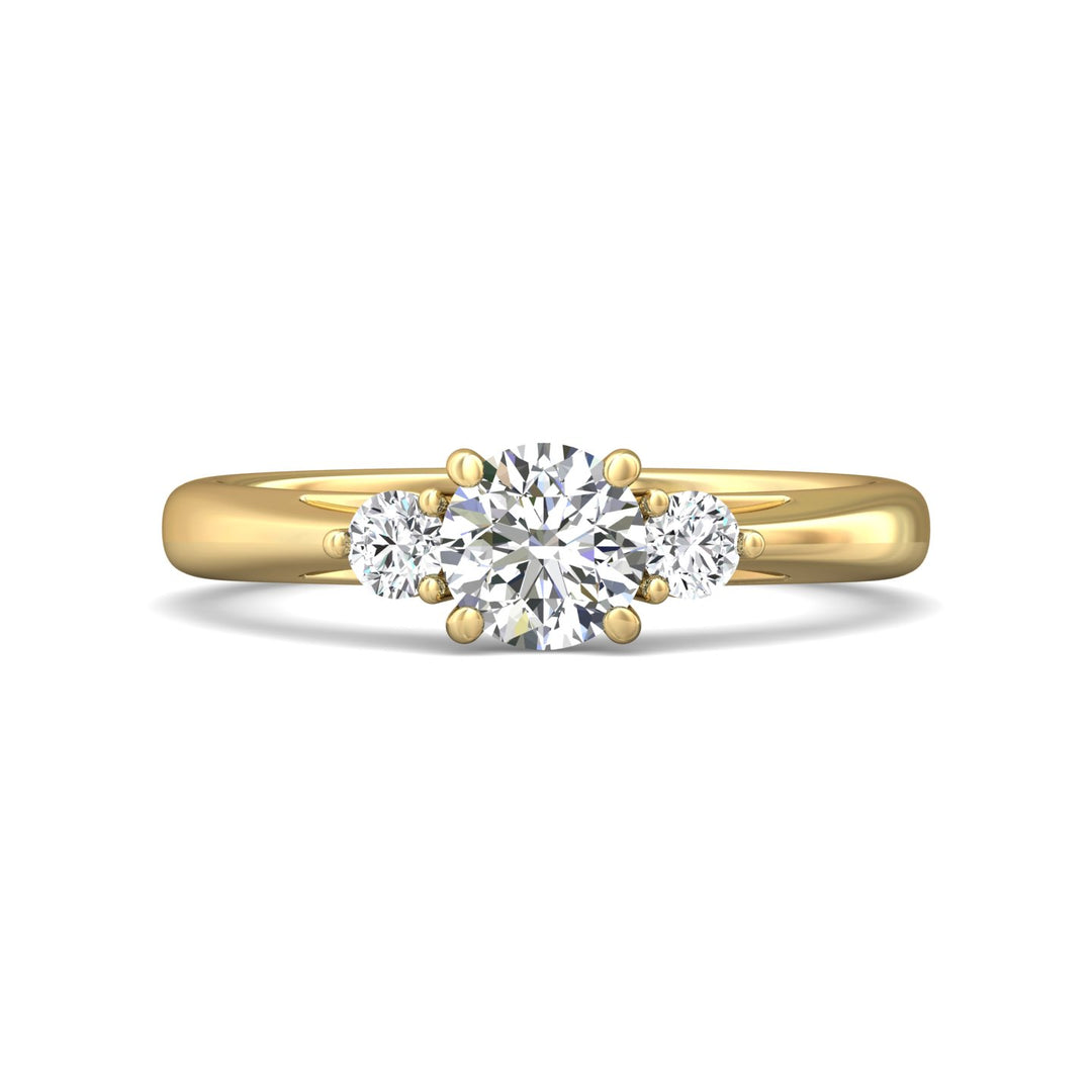 18K Gold Yellow Three Stone Engagement Ring from the Three Stone collection - DERT02XS_18KY_Rd_5.5_Prm_H-I_SI1