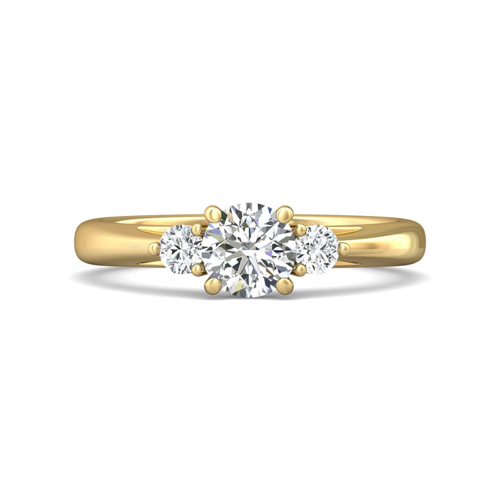 18K Gold Yellow Three Stone Engagement Ring from the Three Stone collection - DERT02XS_18KY_Rd_5.5_Prm_H-I_SI1
