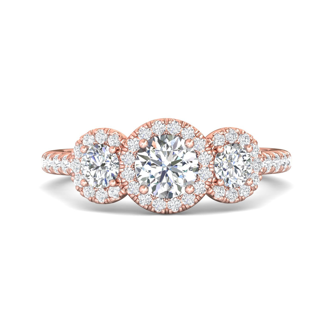 14K Gold Pink Three Stone Engagement Ring from the Three Stone collection - DERT03RD_14KP_RdH_5.0_Prm_H-I_SI1