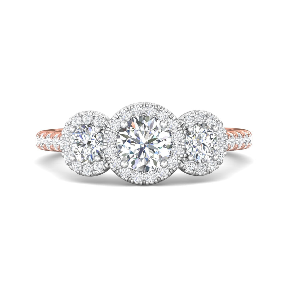 14K Gold Pink/White Three Stone Engagement Ring from the Three Stone collection - DERT03RD_14KPW_RdH_5.0_Prm_H-I_SI1