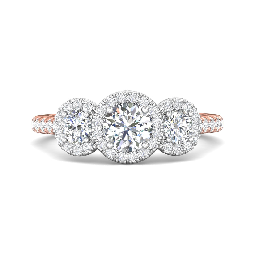 14K Gold Pink/White Three Stone Engagement Ring from the Three Stone collection - DERT03RD_14KPW_RdH_5.0_Prm_H-I_SI1