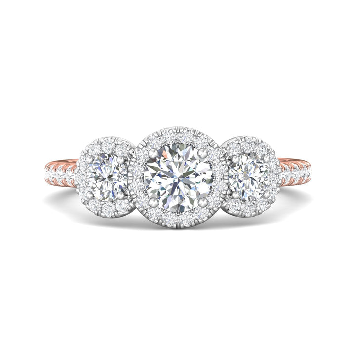 14K Gold Pink/White Three Stone Engagement Ring from the Three Stone collection - DERT03RD_14KPW_RdH_5.0_Prm_H-I_SI1