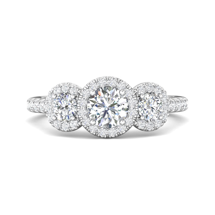 14K Gold White Three Stone Engagement Ring from the Three Stone collection - DERT03RD_14KW_RdH_5.0_Prm_H-I_SI1