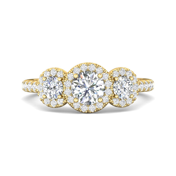 14K Gold Yellow Three Stone Engagement Ring from the Three Stone collection - DERT03RD_14KY_RdH_5.0_Prm_H-I_SI1