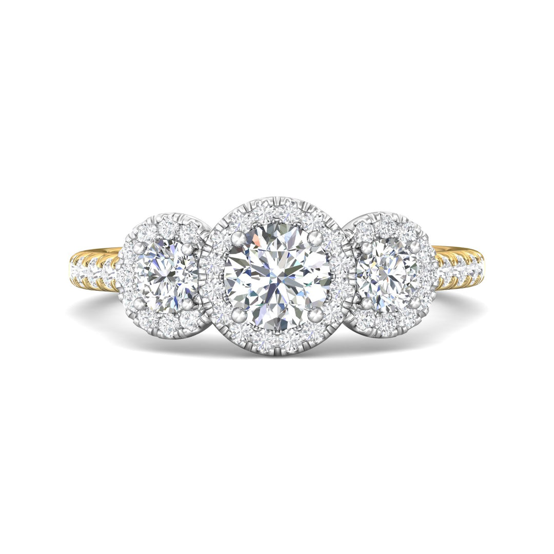 14K Gold Yellow/White Three Stone Engagement Ring from the Three Stone collection - DERT03RD_14KYW_RdH_5.0_Prm_H-I_SI1