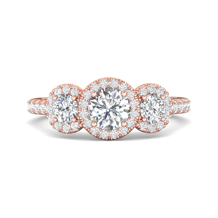 18K Gold Pink Three Stone Engagement Ring from the Three Stone collection - DERT03RD_18KP_RdH_5.0_Prm_H-I_SI1
