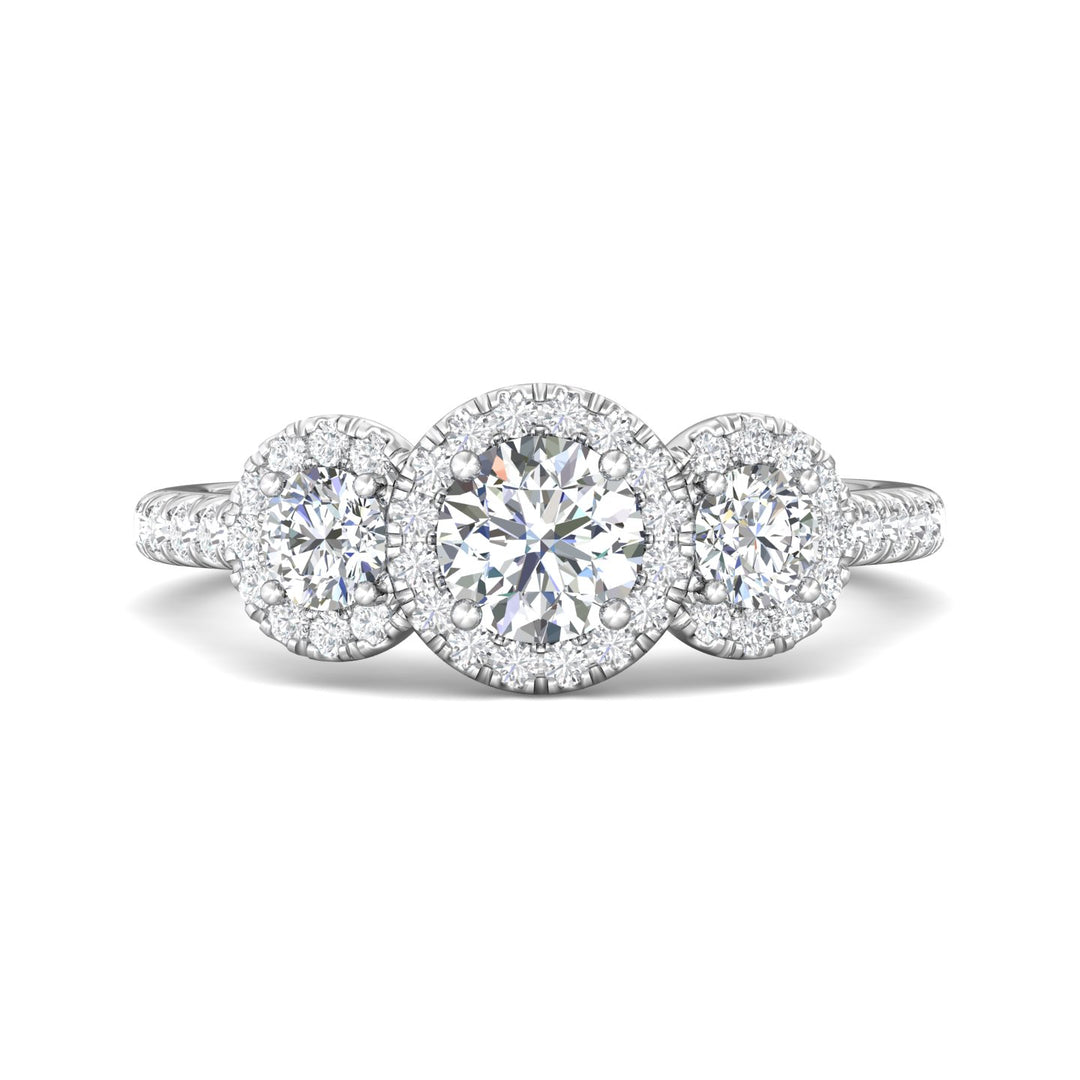 18K Gold White Three Stone Engagement Ring from the Three Stone collection - DERT03RD_18KW_RdH_5.0_Prm_H-I_SI1