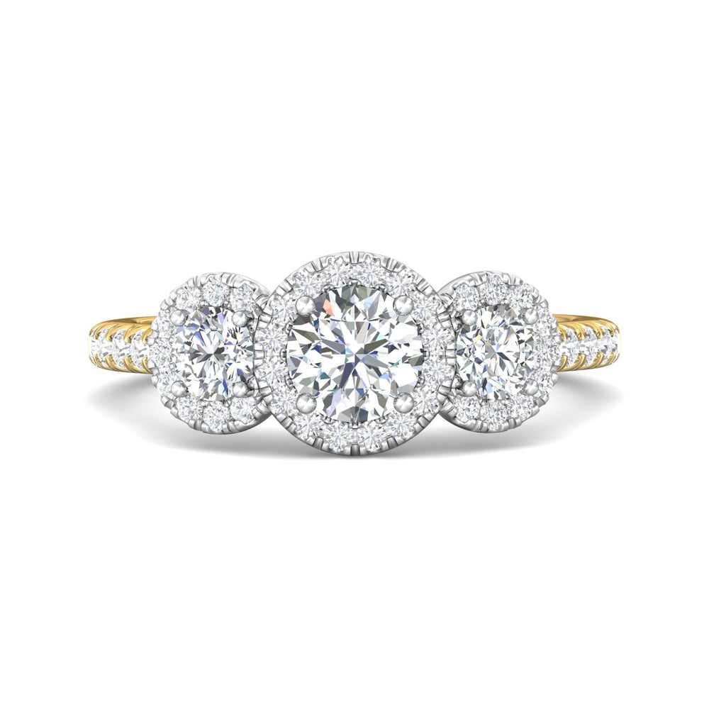 18K Gold White/Yellow Three Stone Engagement Ring from the Three Stone collection - DERT03RD_18KWY_RdH_5.0_Prm_H-I_SI1