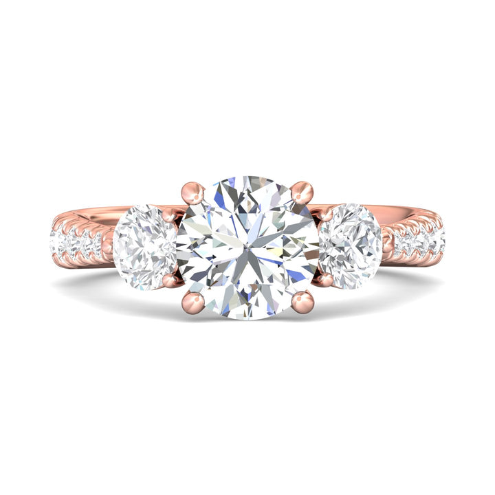 14K Gold Pink Three Stone Engagement Ring from the Three Stone collection - DERT04LR_14KP_Rd_8.0_Prm_H-I_SI1