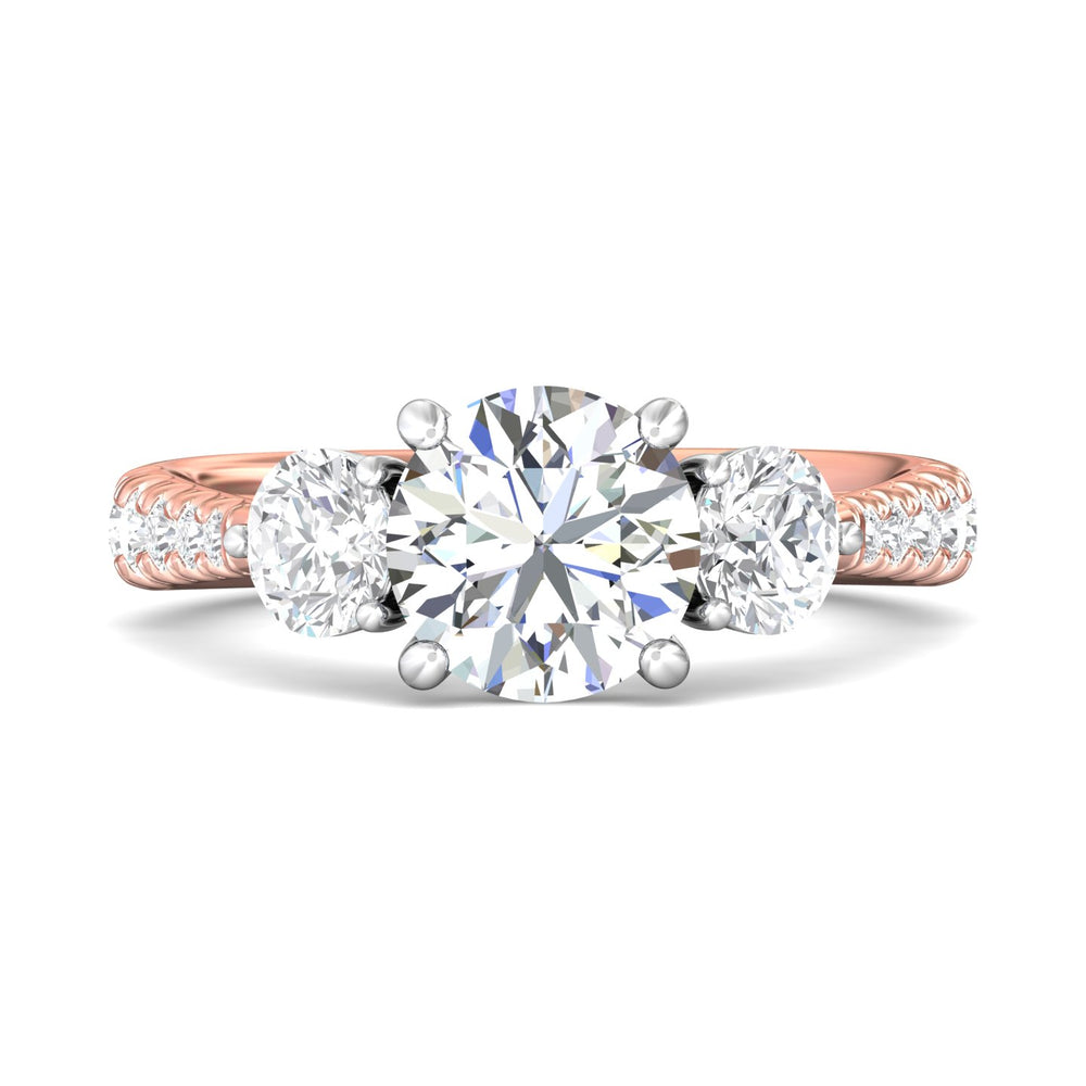 14K Gold Pink/White Three Stone Engagement Ring from the Three Stone collection - DERT04LR_14KPW_Rd_8.0_Prm_H-I_SI1